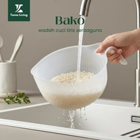 TAMA LIVING Bako Wadah Pencuci Beras Serbaguna Wadah Cuci Beras Baskom Cuci Beras Saringan Dapur Put