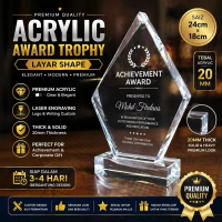 Acrylic Awarf Trophy Premium Layar Shape Custom Laser Engrave 24cm Corporate Gift