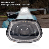 LED Assembly White Headlight Replacement with halo ring For Vespa Sprint 150 GL / Super GTR