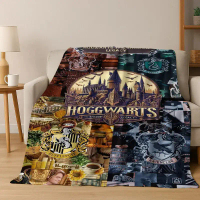 [COD] 3D H-Harry P-Potter Magic School Sign Kartun Selimut Flanel Selimut Lempar Lembut untuk Katil 