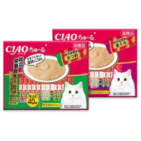 【日本CIAO】啾嚕貓咪營養肉泥幫助消化寵物補水流質點心雙享綜合包40入/大袋(鮪魚鰹魚扇貝成貓營養零食)