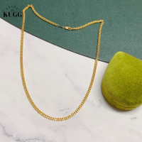 KUGG 18K Yellow Gold Necklace Classic 3.1mm Width Cuban Chain Design 6.5gram Shiny Necklace for Women INS Style Jewelry