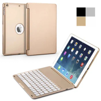For iPad 5 iPad Air Ultra Thin Smart Aluminum Bluetooth Russian/Spanish/Hebrew Keyboard Case Cover With 7 Colors LED Backlit