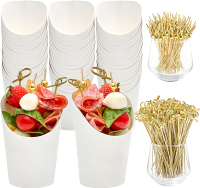 50 Sets 14 oz Charcuterie Cups with Sticks Kraft Paper White Charcuterie Boxes French Fry Holders In