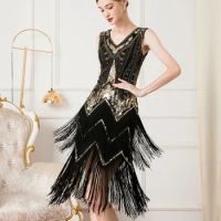 Sexy Women 1920s V-Neck Flapper Gatsby Cocktail Dress Formal Evening Prom Party Dress