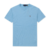 【RALPH LAUREN】RL POLO 經典刺繡小馬透氣排汗素面短袖T恤 上衣-湖水藍色(PIMA棉/平輸品/素T/短T)