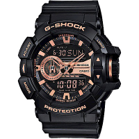 CASIO卡西歐 G-SHOCK 金屬系雙顯手錶 送禮推薦-玫瑰金x黑 GA-400GB-1A4