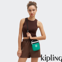 Kipling 黑綠撞色拼接輕巧實用手機包-LEVY