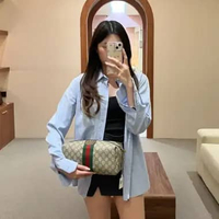 Tas GUCCI OPHIDIA GG MONOGRAM BEIGE BROWN STRIPE RED GREEN POUCH 100% ORIGINAL Size 27X12X12CM