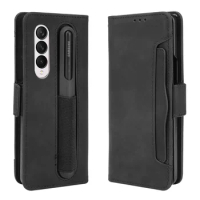 Leather Case For Samsung Galaxy Z Fold 5 4 3 Fold4 5G With Pen Slot Card Solt Holder Phone Bag Magnetic Flip Book Wallet Cover