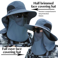 Outdoor Large Brim Face Shield Type Waterproof Cap Bicycle Travel Cap Foldable Detachable Hat Fisherman Hat Sun Hat