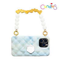 Candies iPhone 14 Pro 適用6.1吋 心串珠鍊幻彩果凍晚宴包手機殼(藍)