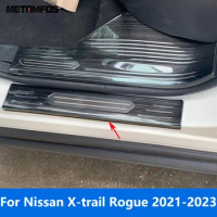 For Nissan X-trail Xtrail Rogue 2021 2022 2023 Steel Exterior Door Sill Plate Welcome Pedal Scuff Guard Sticker Car Accessories