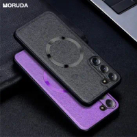 For Samsung S23 Ultra Magsafe Case Wireless Charging Case For Samsung S22 Plus S21 S20 S10 Note 10 Note 20 Ultra Leather Cover