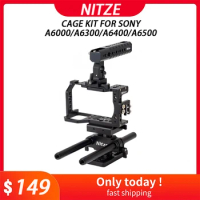 Nitze Cage Kit for Sony a6000/a6300/a6400/a6500 with PE09 HDMI-Compatibled Cable Clamp,PA23A NATO Handle, PB10-A Baseplate