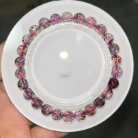 Natural Purple Super Seven 7 Red Lepidocrocite Quartz Bracelet 7.2mm Clear Round Beads Crystal Women Men AAAAAAA