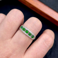 925 silver with green jade adjustable ring