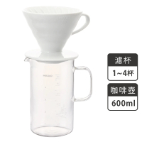 【HARIO】V60白色磁石02濾杯+經典咖啡燒杯600ml／1~4人份(VDC-02W BV-600)