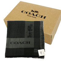 COACH 經典馬車羊毛混莫代爾絲巾圍巾禮盒(黑)