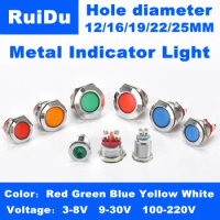 12/16/19/22/25MM waterproof metal indicator LED screw pin signal lamp 3v 5v 12V 24V 110V 220V red/yellow/blue/green/White IP67