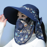 采茶防曬帽子面罩一體護頸防紫外線女干農活太陽帽遮臉口罩遮陽帽