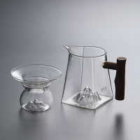 玻璃公道杯茶漏套裝四方觀山公杯帶手柄分茶器茶濾器透明木把茶具