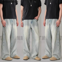 ZQH ❤baggy jeans ชาย ทรงขากระบอก ยีนส์สีสนิม ย้อนยุค ขากว้าง ตรง สไตล์อเมริกัน☉