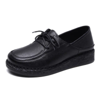 【Vecchio】真皮皮鞋 兩穿皮鞋/真皮頭層牛皮兩穿法設計繫帶復古軟底小皮鞋(黑)