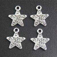 50pcs Silver Color Just For You Star Charm Handmade Charms Pendants Jewelry Findings 14x11mm A2049