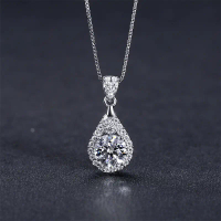 COD Kelilingi Kalung Berlian Moissanite Liontin Liontin Batu Air Mata Batu Permata Rantai Bulat
