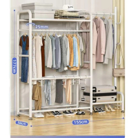 多功能衣帽架 晾衣架 簡約掛衣櫃 曬衣架【皓月風 155cm雙桿帶頂 】