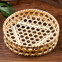 鏤空竹籃子竹編托盤圓形竹筐竹簍手工編織盤子收納饅頭筐創意餐具