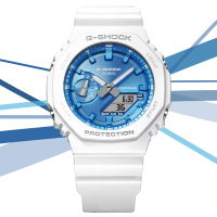 CASIO 卡西歐 G-SHOCK 閃耀冬季金屬色彩 八角形雙顯錶-亮藍(GA-2100WS-7A ITZY彩領配戴款)