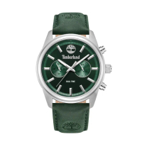 【Timberland】男錶NORTHBRIDGE系列 城市光影兩地時間腕錶 皮帶-綠色45mm(TDWGF0041203)