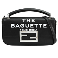 【FENDI 芬迪】by Marc Jacobs Baguette 金屬雙F LOGO迷你手提包法棍包兩用包(黑)