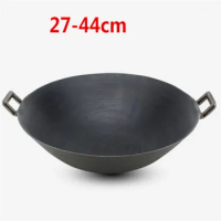 double ear cast iron wok cooking pot no coating non stick classical camping outdoor Chinese Gas Cooker Cookware wok pan fry pan