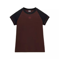 LOEWE Raglan Small Fit T-Shirt in Cotton Blend Black/Burgundy