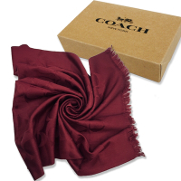 COACH 新款大C LOGO羊毛混桑蠶絲巾圍巾禮盒(深邃紅)