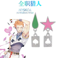 Anime HUNTER x HUNTER Creative Earrings Figure Hisoka Cosplay Prop Stars Teardrop Poker Asymmetrical Design Pendant Earrings