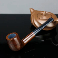Classic Ebony Wood Pipe Vintage Straight Smoking Pipe Portable Outdoor Tobacco Pipe 9mm Filter Handmade Smoke Pipe Tool