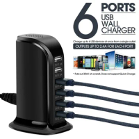 30W Fast Multi 6 USB Port Hub Charger Desktop Quick Charging Dock Station Home Multiple Travel Adapter Wall Socket For iPhone 15
