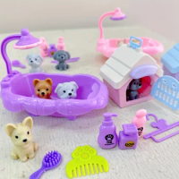 Cute Dog Pet Basket Family Toys Dog Doll Set Dog Cage Toys Scene Playing Toys Christmas Decoration and Thanksgiving Gifts