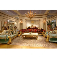 Luxury Italian Style Villa High-End Furniture Living Room Sofa European Solid Wood Carving Fabric Sofa Home Furniture Couch