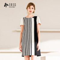 【IRIS 艾莉詩】不對稱條紋拼接直筒洋裝(326A4)