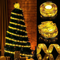 聖誕燈飾 led絲帶燈 綢緞燈串圣誕節彩帶燈圣誕樹裝飾品雙層燙金發光緞帶燈