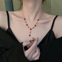 紅色玫瑰花項鏈女高級設計感小眾輕奢鎖骨鏈2022年新款脖頸鏈配飾