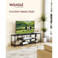 VASAGLE Modern TV Stand for TVs up to 65 Inches, 3-Tier Entertainment Center, Industrial TV Console Table with Open Storage Shel