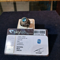 ZirCon Blue Zircon Cambodia - Cushion - Mixed 8.17x7.23x4.34 mm 2.96 ct Blue Transparan memo sky lab