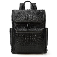 Korean Style Backpack Crocodile Leather Backpack Double Shoulders Leather Travel Bag for Men