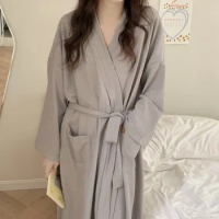 Bathrobe for Women with Belt Long Sleeve Nightdress Pocket Kimono Autumn Robe Pajama Casual Robes Sleepwear Homewear Bathrobes